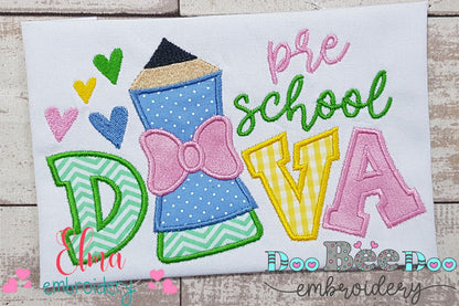 Pencil Pre School Diva - Applique - Machine Embroidery Design