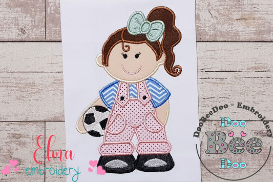 Girl with Soccer Ball - Applique