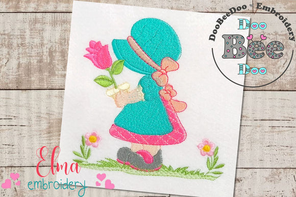 Sunbonnet with Flowers - Fill Stitch Machine Embroidery Design