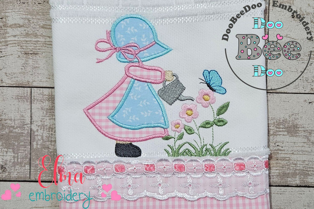 Sunbonnet Watering the Garden - Applique Embroidery