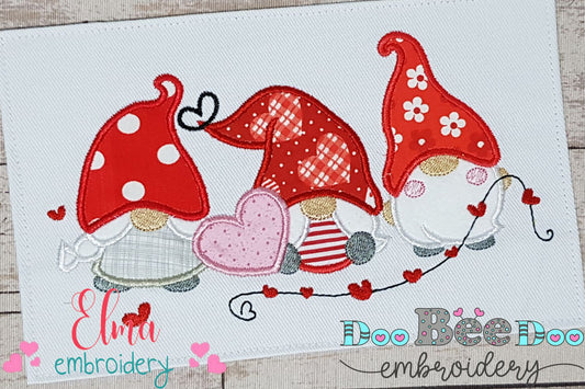 Three Valentines Gnomes - Applique