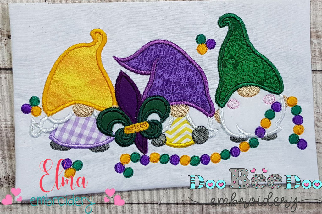 Three Mardi Gras Gnomes - Applique - Machine Embroidery Design