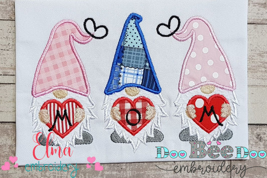 Three Mom Gnomes Heart - Applique - Machine Embroidery Design