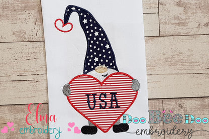 Patriotic USA Love Gnome - Applique