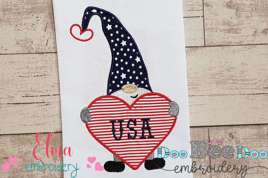 Patriotic USA Love Gnome - Applique