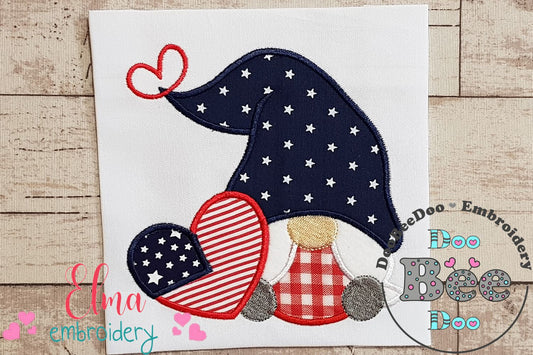 Patriotic USA Heart Flag Gnome - Applique