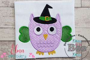 Owl with Witch Hat - Applique - 4x4 5x5 6x6 7x7