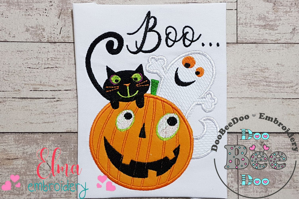 Halloween Boo Pumpkin, Black Cat and Ghost - Applique