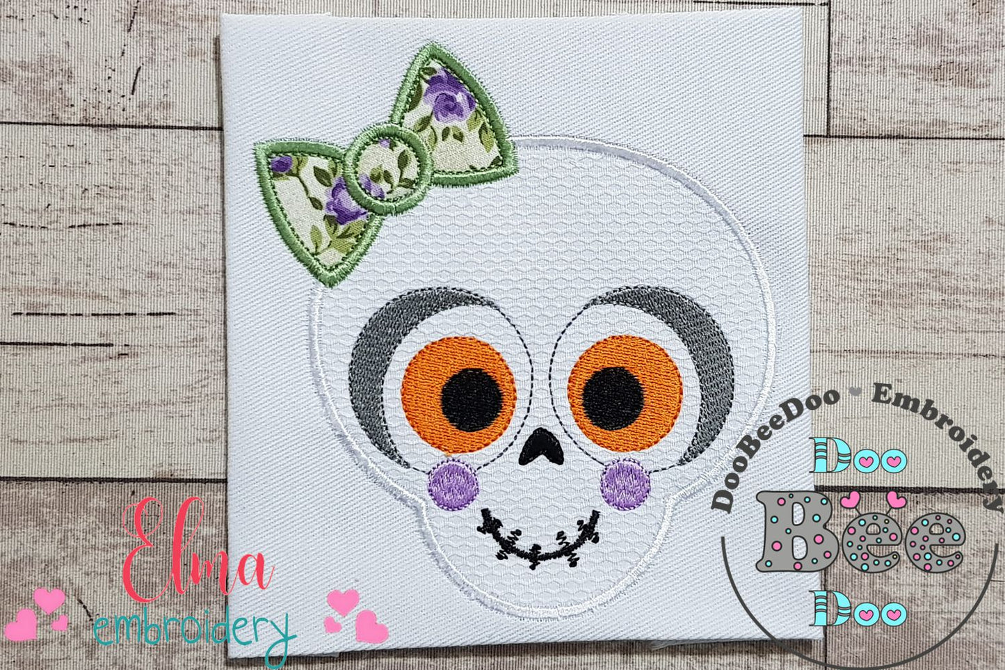 Skull Girl with Bow - Applique - Machine Embroidery Design