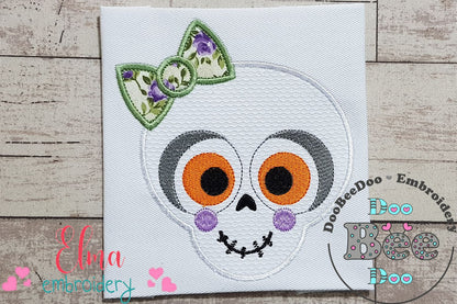 Skull Girl with Bow - Applique - Machine Embroidery Design