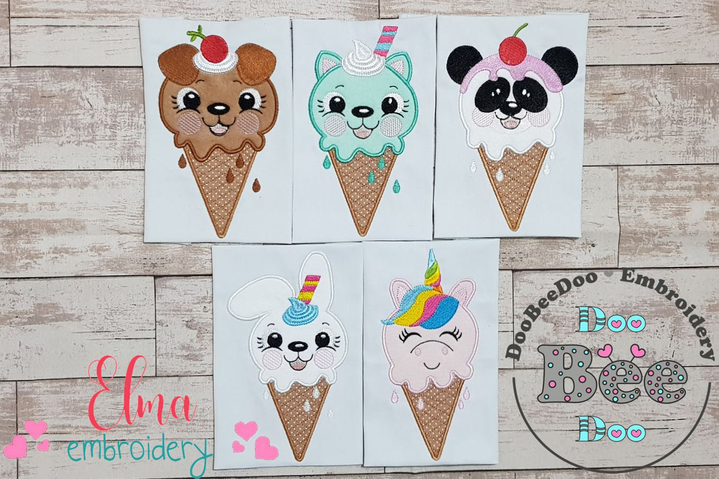 Summer Ice Cream Animals Collection - Applique - Set of 5 designs