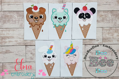 Summer Ice Cream Animals Collection - Applique - Set of 5 designs