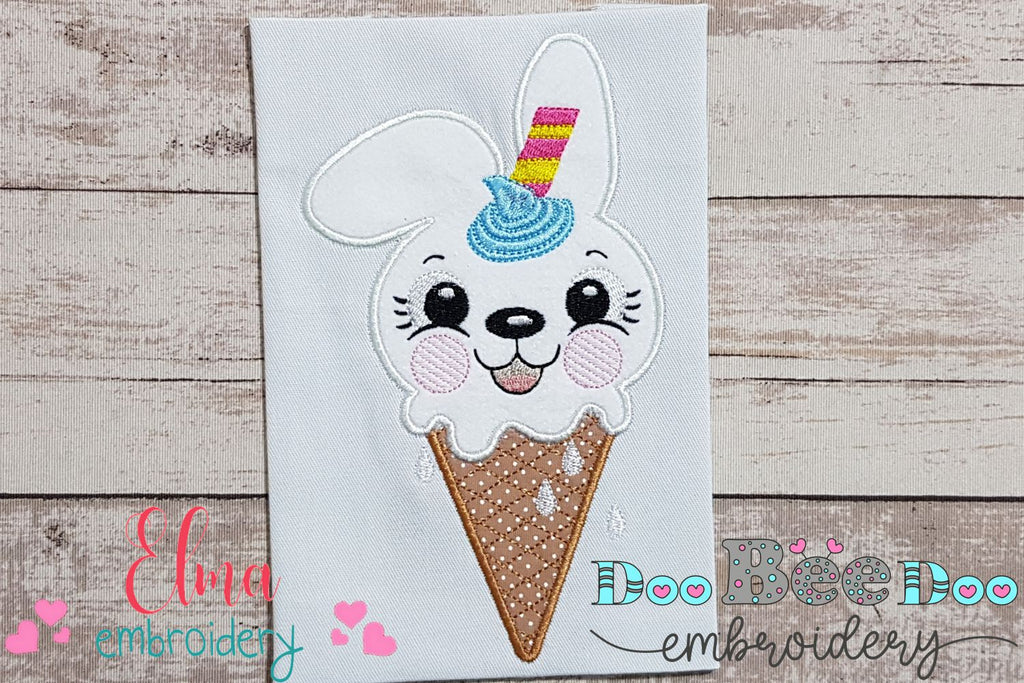 Summer Ice Cream Bunny - Applique - Machine Embroidery Design