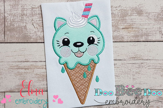 Summer Ice Cream Kitty - Applique - Machine Embroidery Design