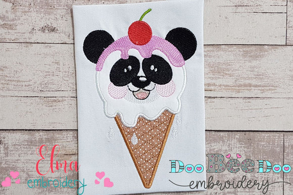 Summer Ice Cream Panda Bear - Applique