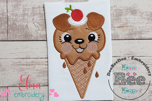 Summer Ice Cream Puppy - Applique - Machine Embroidery Design