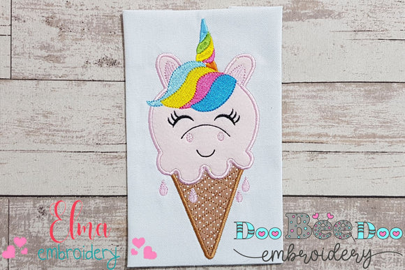 Summer Ice Cream Unicorn - Applique - Machine Embroidery Design