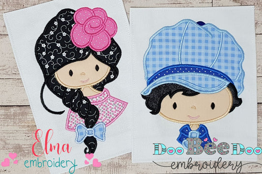 Cute Girl and Boy - Set of 2 designs - Applique