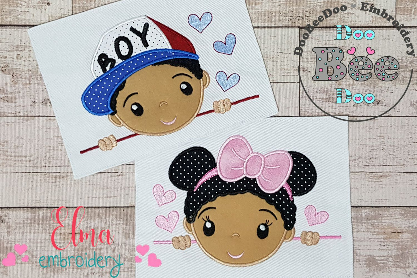 Cute Girl and Boy with Hearts - Set of 2 designs - Applique
