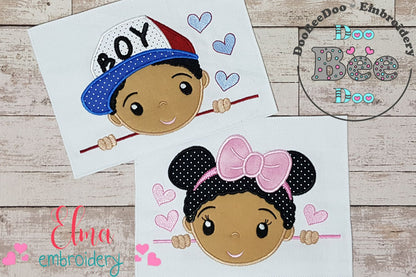 Cute Girl and Boy with Hearts - Set of 2 designs - Applique