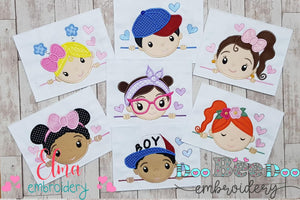 Cute Boy and Girl - Set of 7 designs - Applique