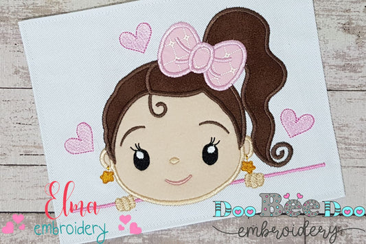 Cute Girl with Bow - Applique - Machine Embroidery Design