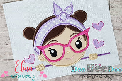 Cute Girl Glasses and Bandana - Applique - Machine Embroidery Design