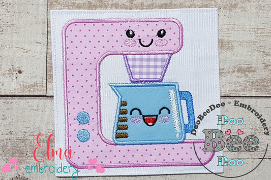 Happy Face Coffee Machine - Applique - Machine Embroidery Design