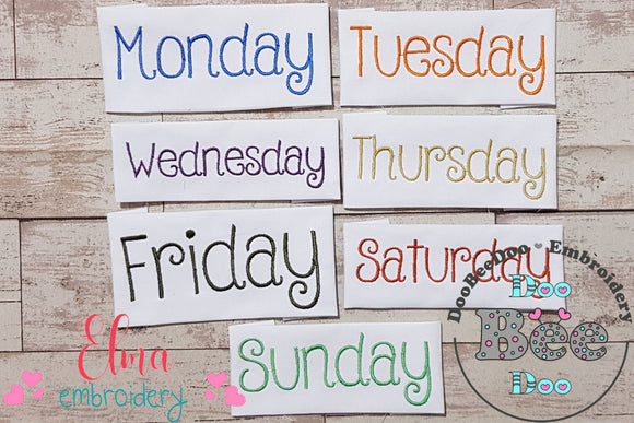 Days of the Week - Only the Words - Fill Stitch