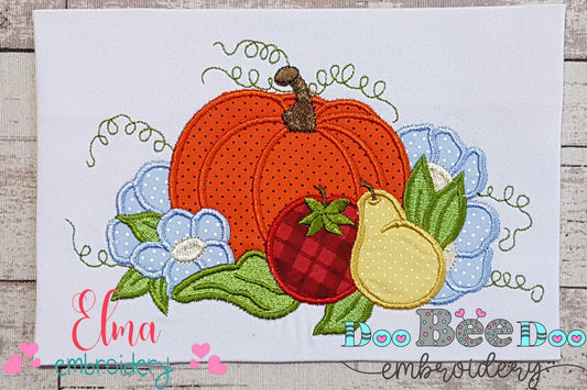 Pumpkin, Apple, Pear and Flowers - Applique