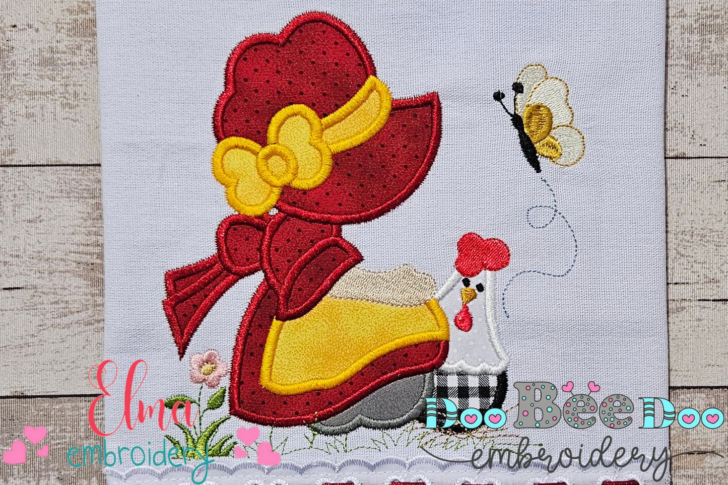Sunbonnet with Chicken - Applique Embroidery