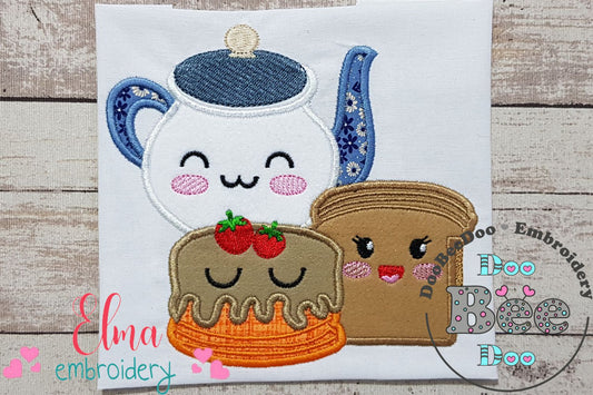 Happy Teapot, Cake and Bread - Applique