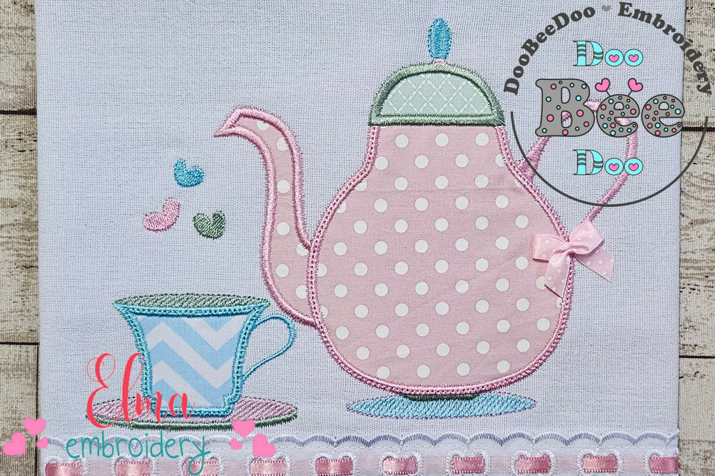 Teapot and Teacup - Applique - Machine Embroidery Design