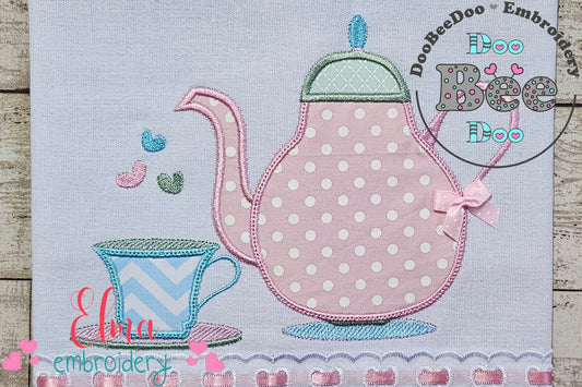 Teapot and Teacup - Applique - Machine Embroidery Design