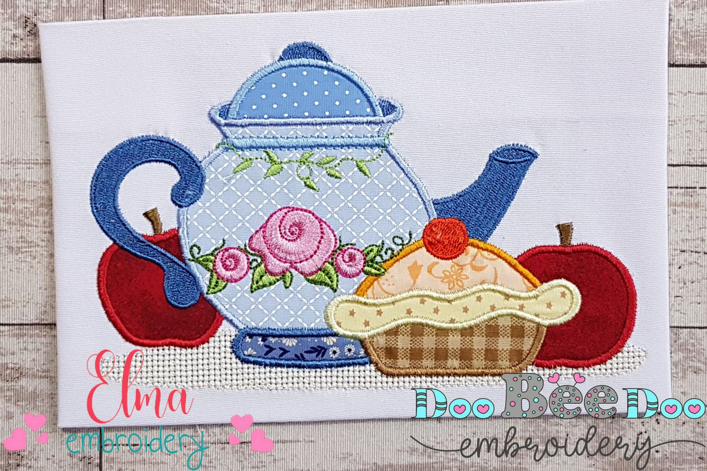 Teapot, Apples and Pie - Applique - Machine Embroidery Design