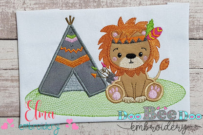 Indian Boho Lion and Tee Pee - Applique - Machine Embroidery Design