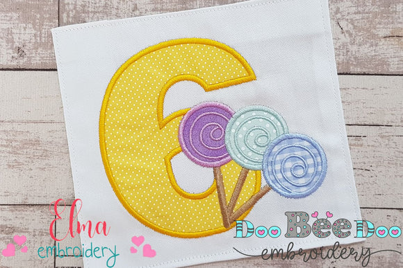 Lollipop Candy Number 6 Six 6th Birthday - Applique