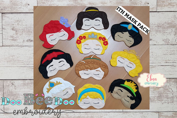 Princess Sleep Mask Set of 10 Designs - ITH Project - Machine Embroidery Design