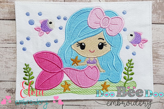 Mermaid with Bow - Fill Stitch