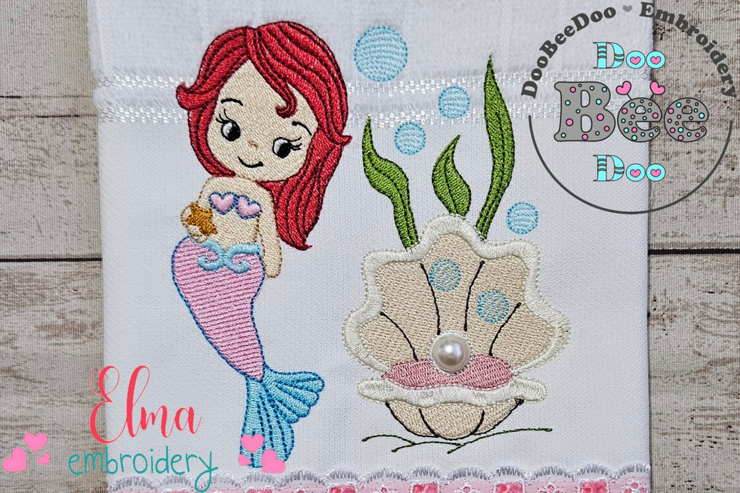 Cute Mermaid, Shell and Pearl - Fill Stitch - Machine Embroidery Design