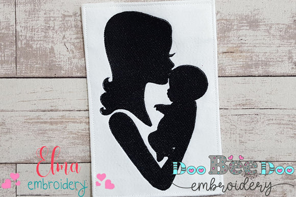 Mom and Her Baby Silhouette - Fill Stitch