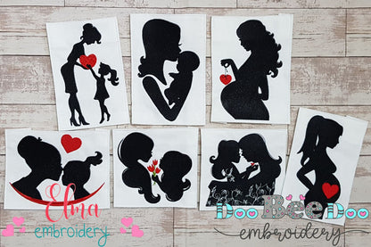 Mom and Kids Silhouette Collection - Fill Stitch - Set of 7 designs
