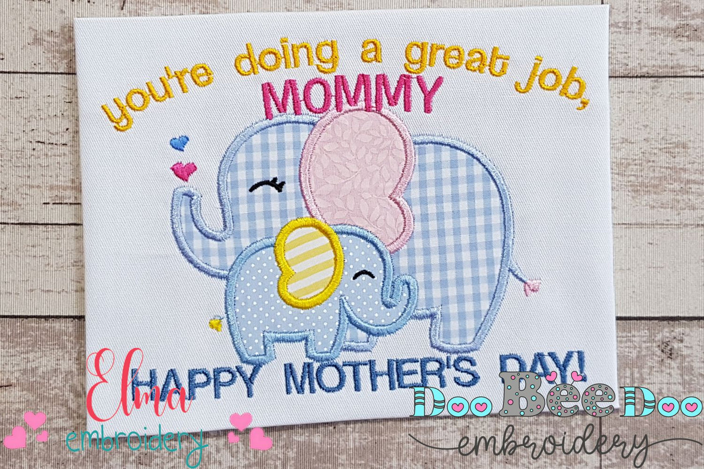 Elephants Happy Mother's Day - Applique - Machine Embroidery Design