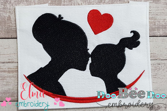 Mom and Daughter Silhouette Heart - Fill Stitch - Machine Embroidery Design