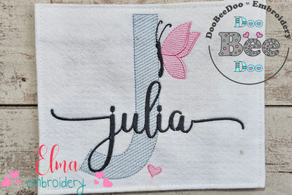 Monogram J Letter J Butterfly - Rippled Stitch