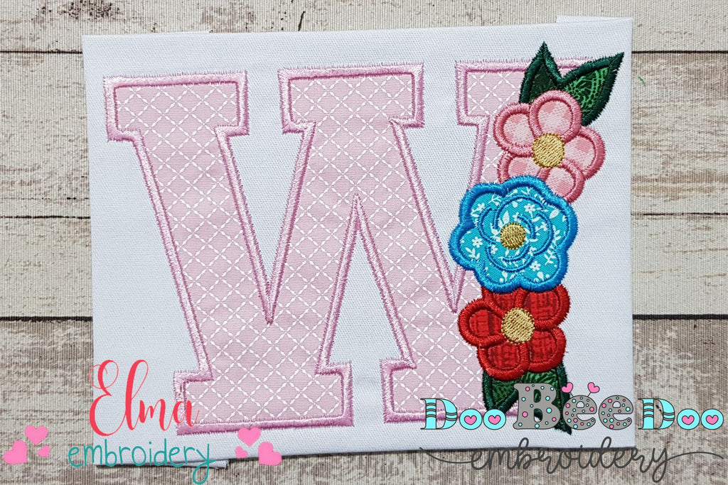 Monogram W and Flowers - Applique