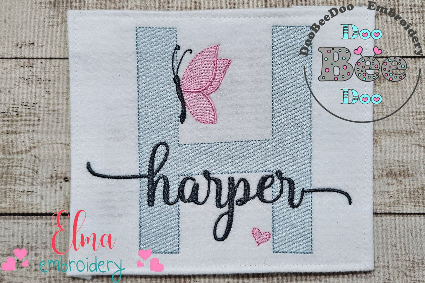 Monogram H Letter H Butterfly - Rippled Stitch