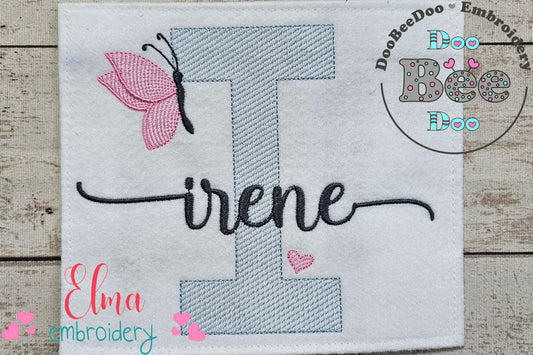 Monogram I Letter I Butterfly - Rippled Stitch