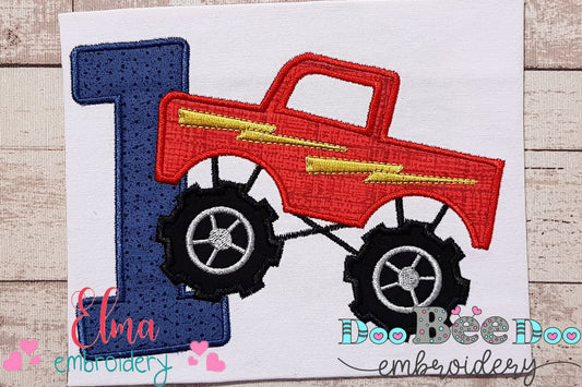 Monster Truck Birthday Number 1 One 1st Birthday  - Applique