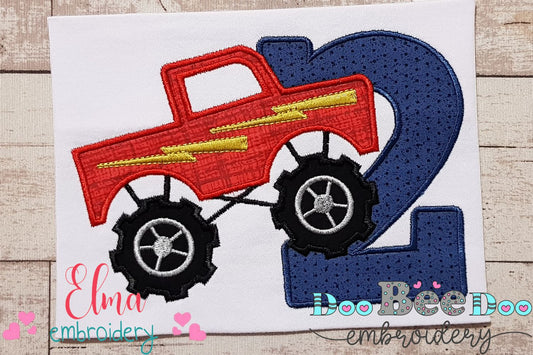 Monster Truck Birthday Number 2 Two 2nd Birthday  - Applique
